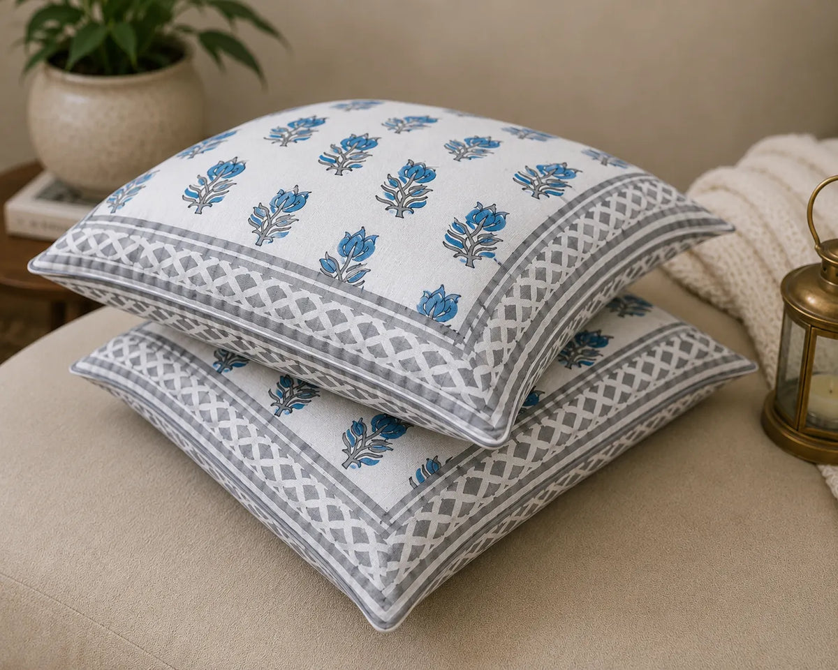 Neel Kamal Handblock Printed percale cotton Cushion Cover 16x16