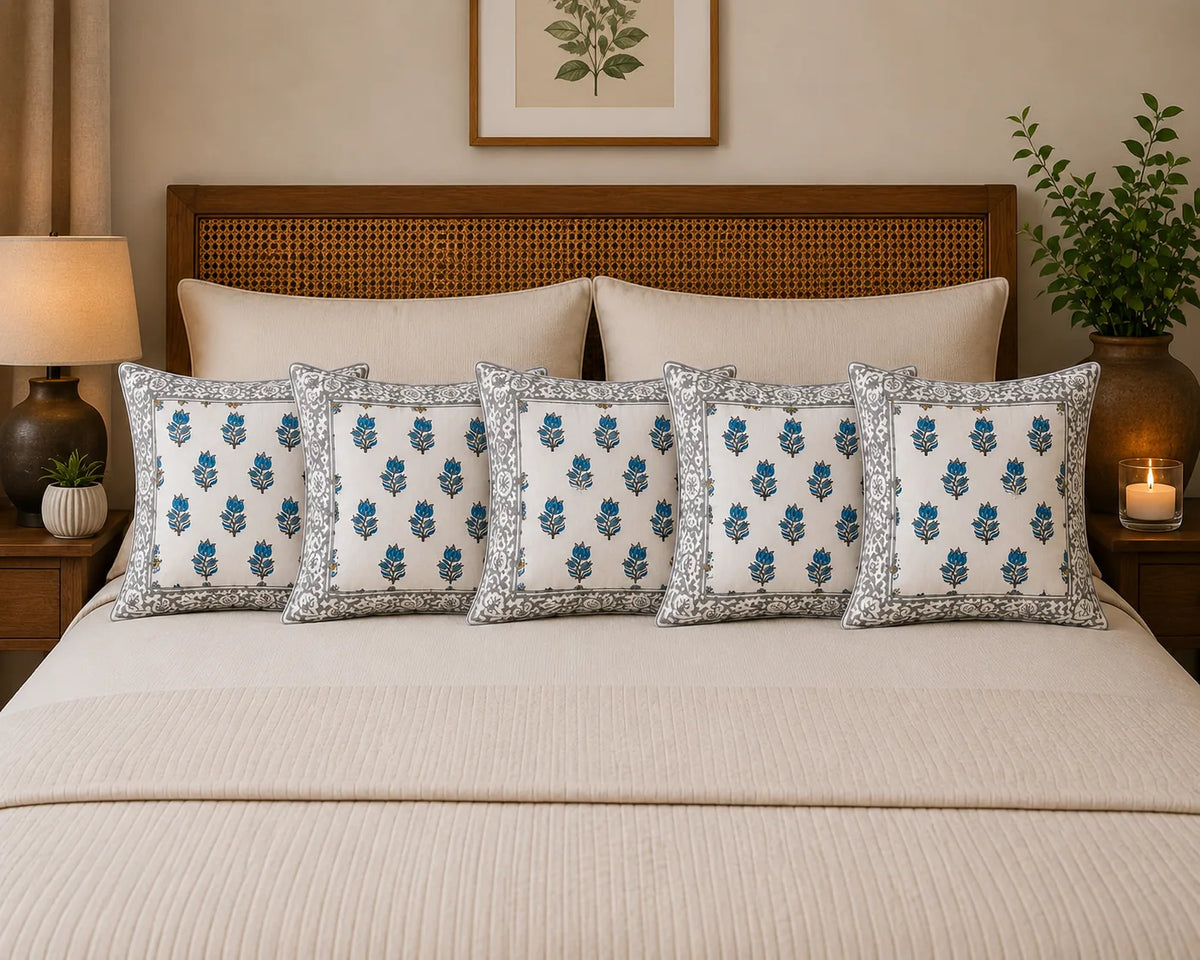 Neel Kamal Handblock Printed percale cotton Cushion Cover 16x16