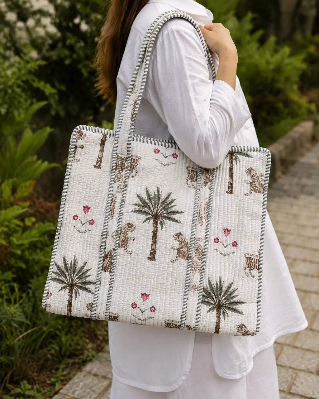 The Ranthambore Quilted Hand-Block Printed Cotton Tote Bag