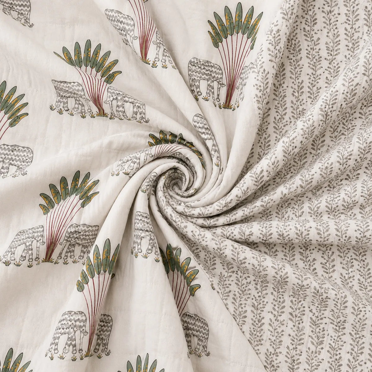 Gaj Vatika Hand Block Print Reversible Single Bed Dohar | 100% Cotton | Soft Lightweight Quilt
