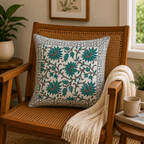 Malhar Hand Block Print Cushion Cover – 16x16 Inch | Floral Cotton Pillow Cover | Jaipur Artisan Design