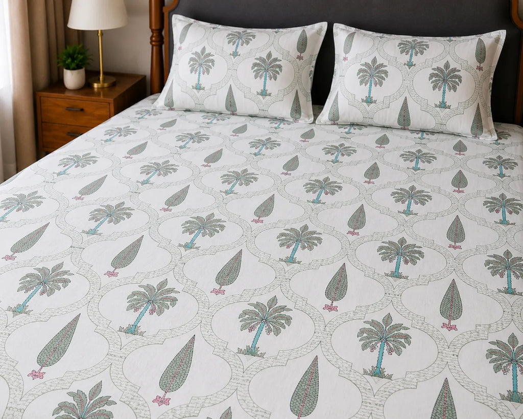 Nandanvan Handblock Print Premium Cotton Bedsheet with 2 Pillow Covers (108x108 super king size)