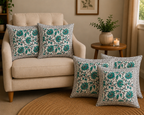 Malhar Hand Block Print Cushion Cover – 16x16 Inch | Floral Cotton Pillow Cover | Jaipur Artisan Design