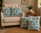 Malhar Hand Block Print Cushion Cover – 16x16 Inch | Floral Cotton Pillow Cover | Jaipur Artisan Design