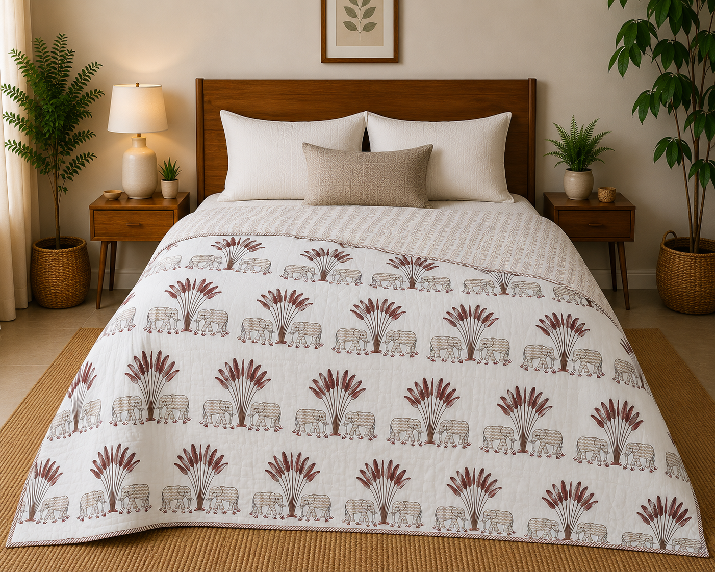 Gaj Vatika Hand Block Print Reversible Single Bed Dohar | 100% Cotton | Soft Lightweight Quilt
