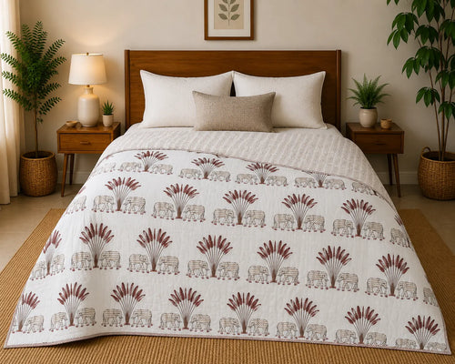 Gaj Vatika Hand Block Print Reversible Single Bed Dohar | 100% Cotton | Soft Lightweight Quilt