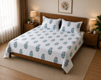 Sham-e-Bahaar Premium Blue & Teal Floral Handblock Print Cotton Bedsheet with 2 Pillow Covers (108x108 Super King Size)