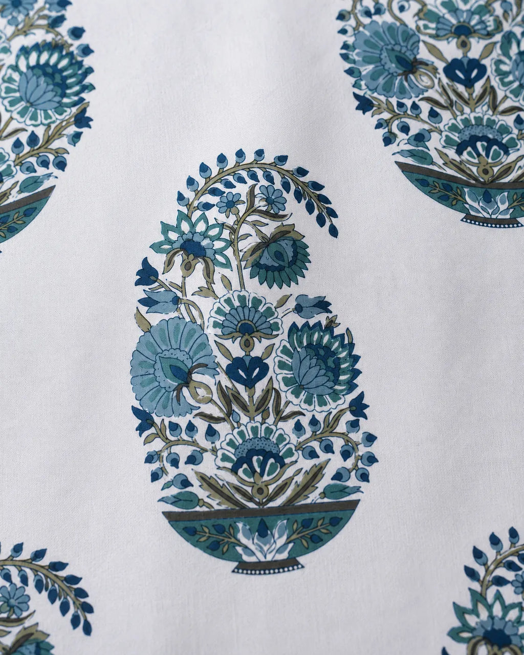 Sham-e-Bahaar Premium Blue & Teal Floral Handblock Print Cotton Bedsheet with 2 Pillow Covers (108x108 Super King Size)
