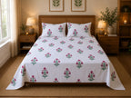 Gulabi Marigold Jaipuri Handblock Print Mulmul Cotton Bedsheet with 2 Pillow Covers (108x108 Super King Size)