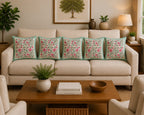 Gulnaar Lotus Hand Block Print Cushion Cover – 16x16 Inch | Floral Cotton Pillow Cover | Jaipur Artisan Design