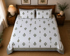 Vrindavan Vriksha Booti Cotton Bedsheet with 2 Pillow Covers | Premium Jaipuri Floral Print |(108x108 super king size)