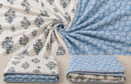 Blue Gulbahar Hand Block Print Reversible Dual Print Single Bed Dohar | 100% Cotton | Soft Lightweight Dohar Quilt