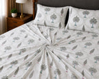 Nandanvan Handblock Print Premium Cotton Bedsheet with 2 Pillow Covers (108x108 super king size)