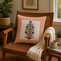Maru Phool Hand Block Print Cushion Cover – 16x16 Inch | Floral Cotton Pillow Cover | Jaipur Artisan Design