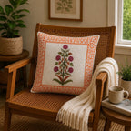 Maru Phool Hand Block Print Cushion Cover – 16x16 Inch | Floral Cotton Pillow Cover | Jaipur Artisan Design