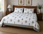 Vrindavan Vriksha Booti Cotton Bedsheet with 2 Pillow Covers | Premium Jaipuri Floral Print |(108x108 super king size)