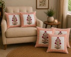 Maru Phool Hand Block Print Cushion Cover – 16x16 Inch | Floral Cotton Pillow Cover | Jaipur Artisan Design