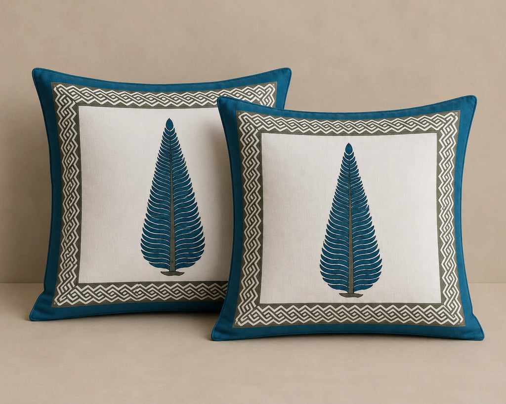 Firdausi Hand Block Print Cushion Cover – 16x16 Inch | Floral Cotton Pillow Cover | Jaipur Artisan Design