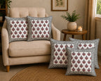 Anaar Bagh Hand Block Print Cushion Cover – 16x16 Inch | Floral Cotton Pillow Cover | Jaipur Artisan Design