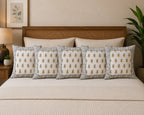 Sanganeri Noor Hand Block Print Cushion Cover 16x16 Inch | Premium Cotton | Grey Floral Border
