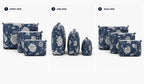 Hand Block Print Quilted Cotton Pouch Set of 3 | Indigo Blue Floral Travel Makeup & Toiletry Organizer