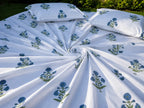 Royal Blue Marigold Jaipuri Handblock Print Mulmul Cotton Bedsheet with 2 Pillow Covers (108x108 Super King Size)